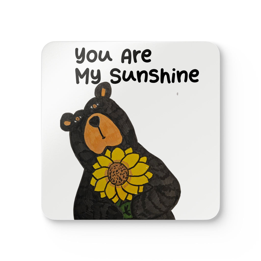 Whimsy Grr You Are My Sunshine Bear Cork Coaster Set – Cute Sunflower Drink Coasters, Gift for Mom & Kids