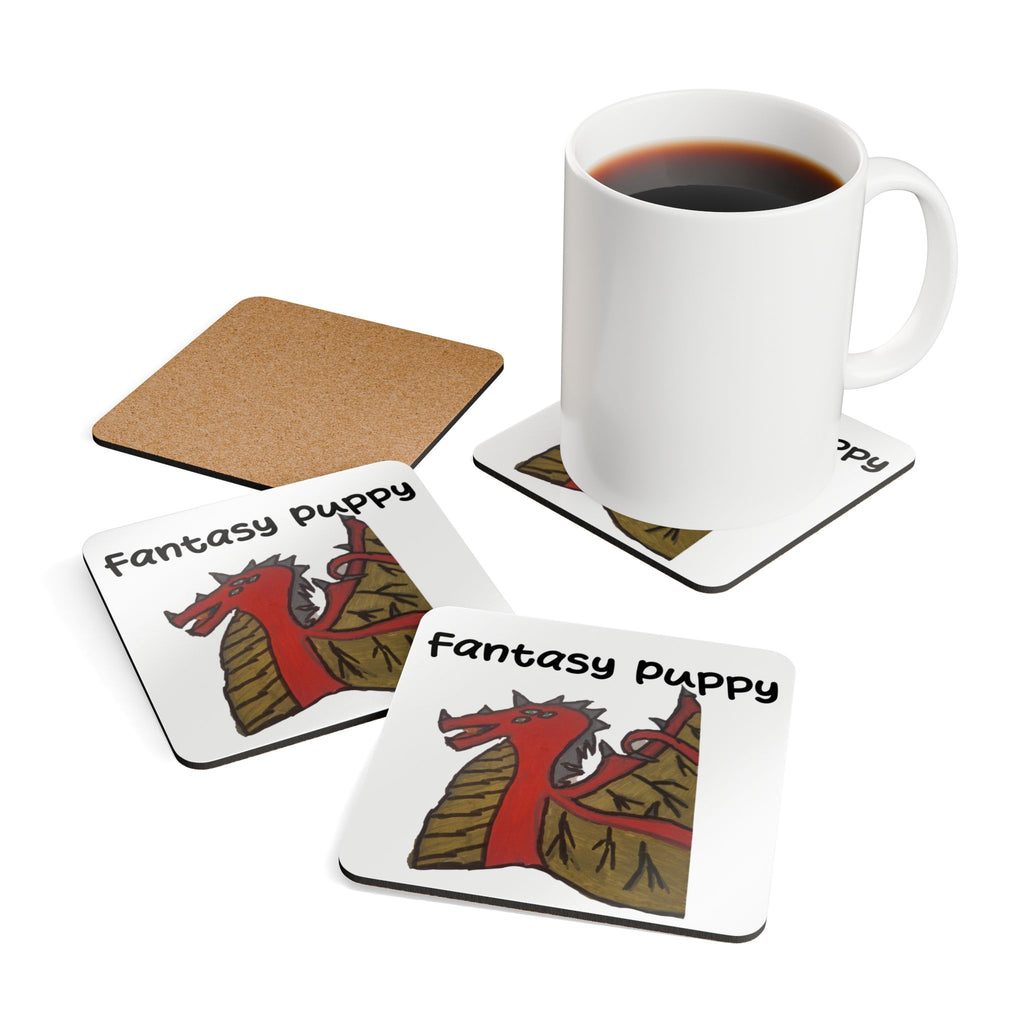 Fantasy Puppy Dragon Cork Coaster Set — Cute Fantasy Pet Drink Coasters