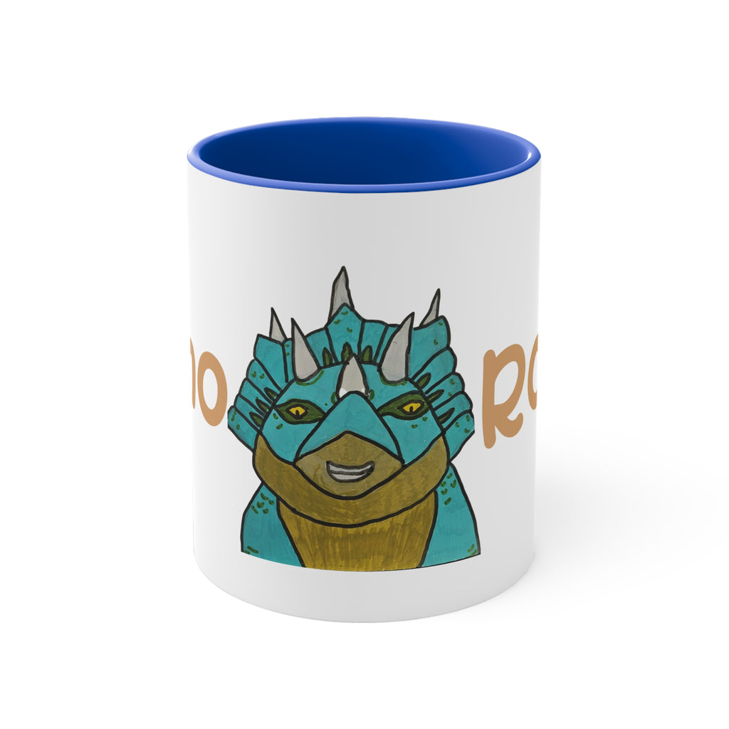 Dino Roar Accent Mug — Cute Triceratops Illustration Coffee Cup (11oz)