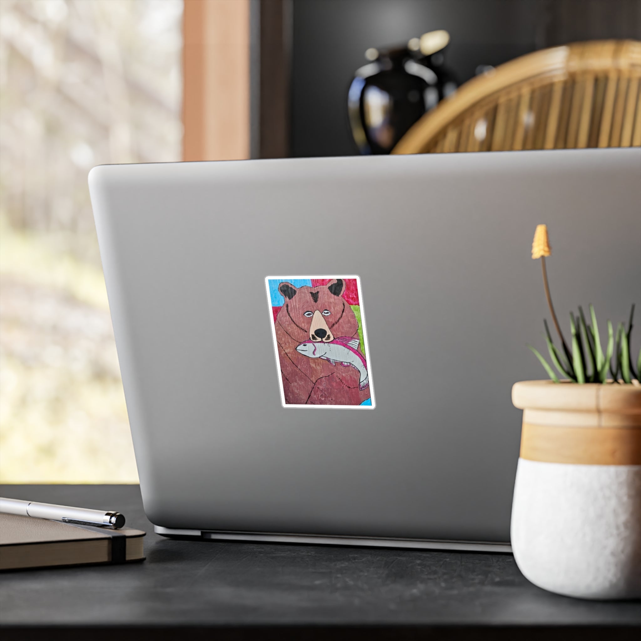 Whimsy Grr Grizz with fish Kiss-Cut Vinyl Decals