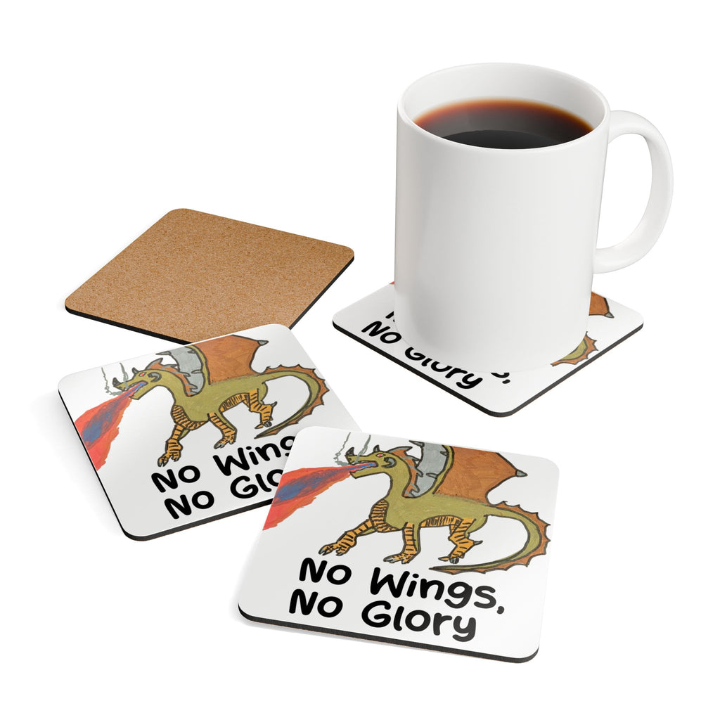 Fantasy Dragon Coaster Set — 'No Wings, No Glory' Cork Drink Coasters
