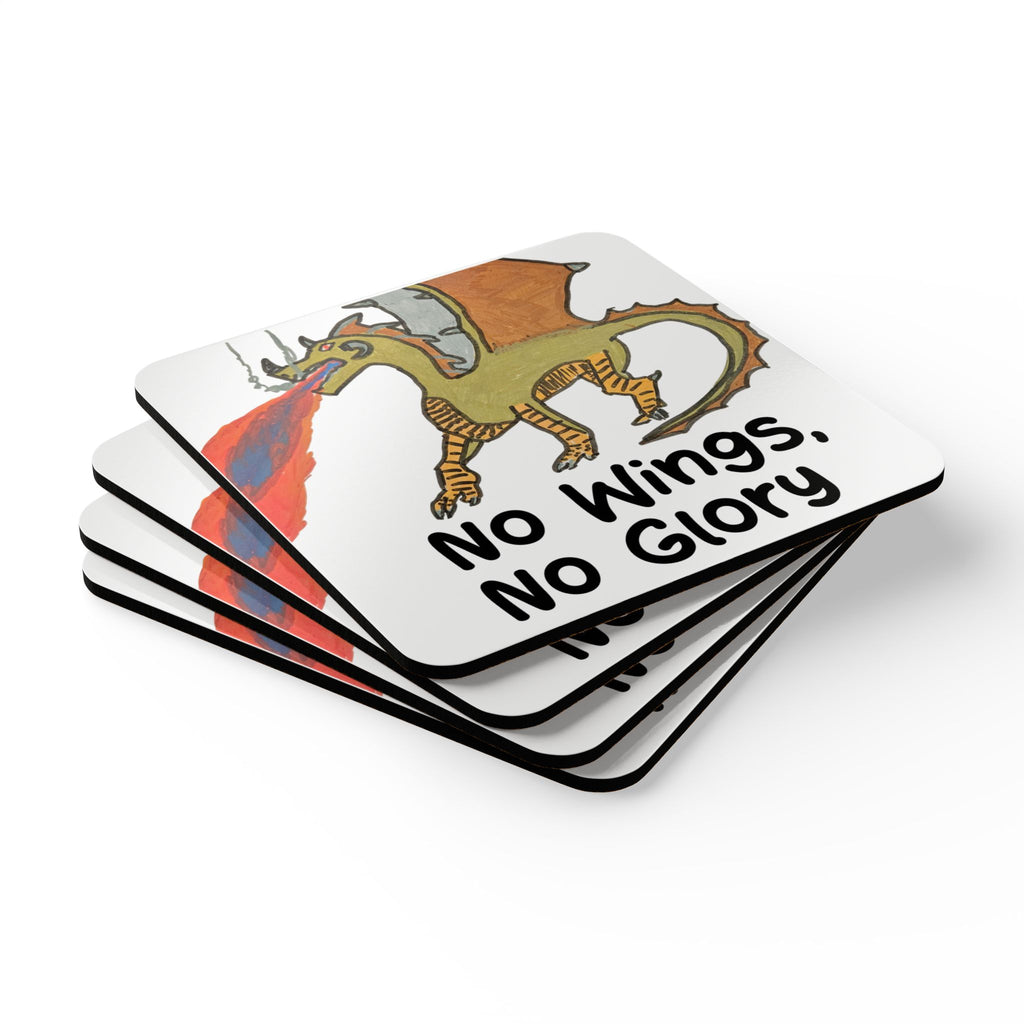 Fantasy Dragon Coaster Set — 'No Wings, No Glory' Cork Drink Coasters