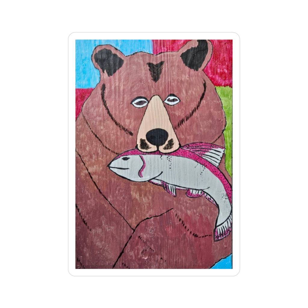 Whimsy Grr Grizz with fish Kiss-Cut Vinyl Decals