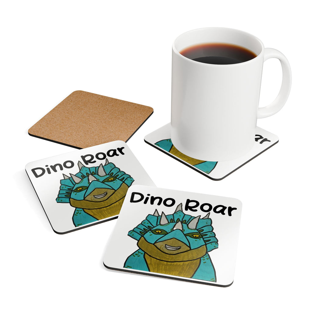 Dino Roar Cork Coaster Set — Cute Blue Triceratops Drink Coasters (4-Pack)