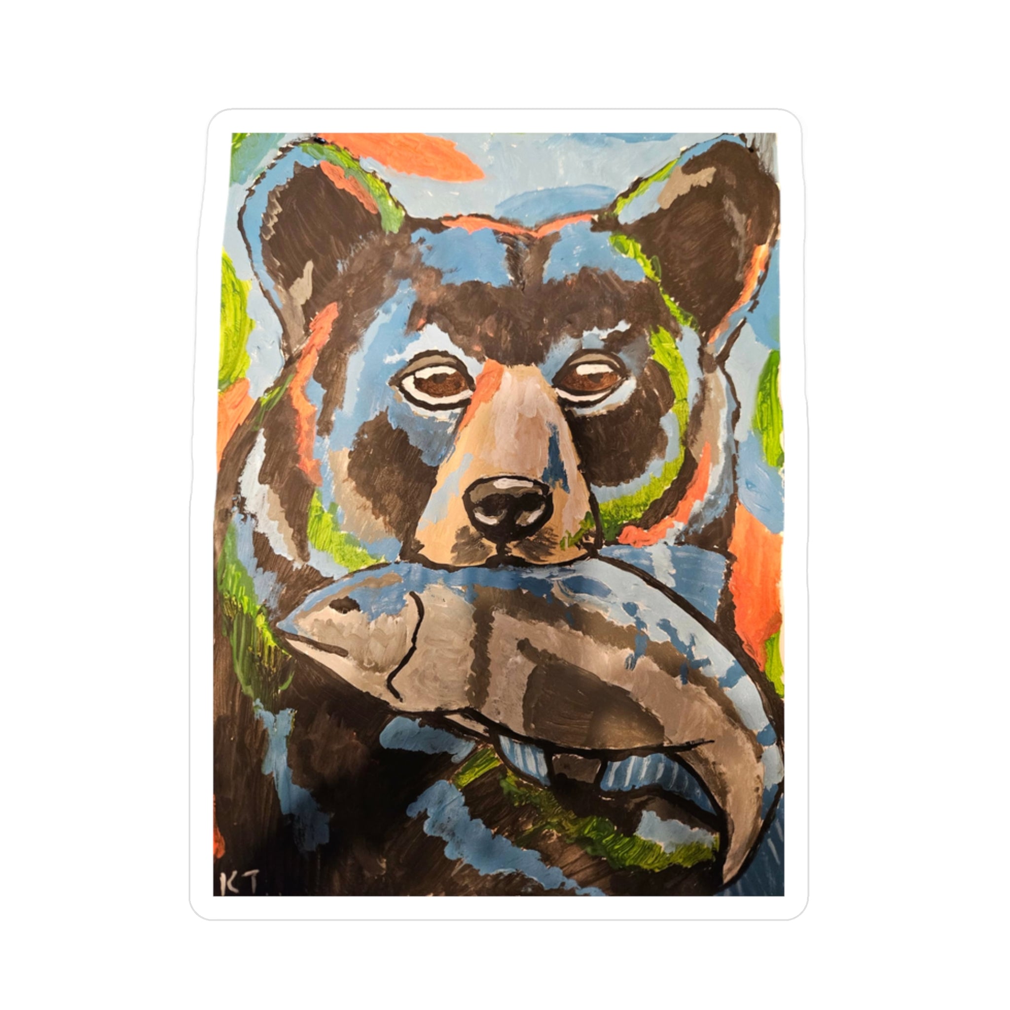 Whimsy Grr Bear with fish Kiss-Cut Vinyl Decals